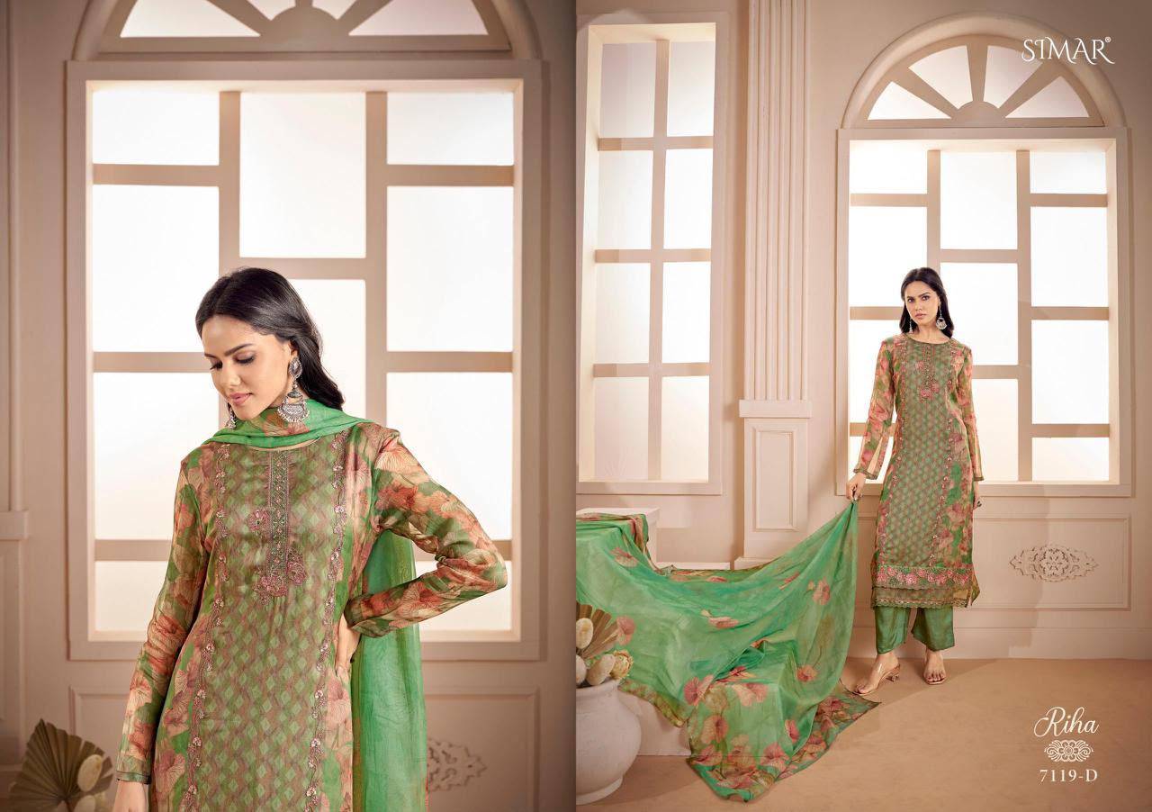 Riha By Glossy 7119A To D Series Stylish Beautiful Colourful Muslin Dresses At Wholesale Price